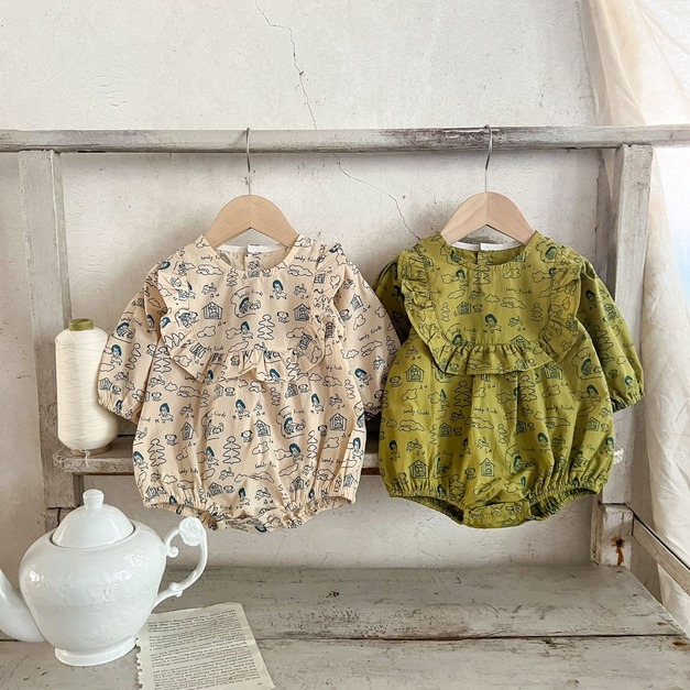 【BA918】韓版娃娃領塗鴉長袖包屁衣(2色)