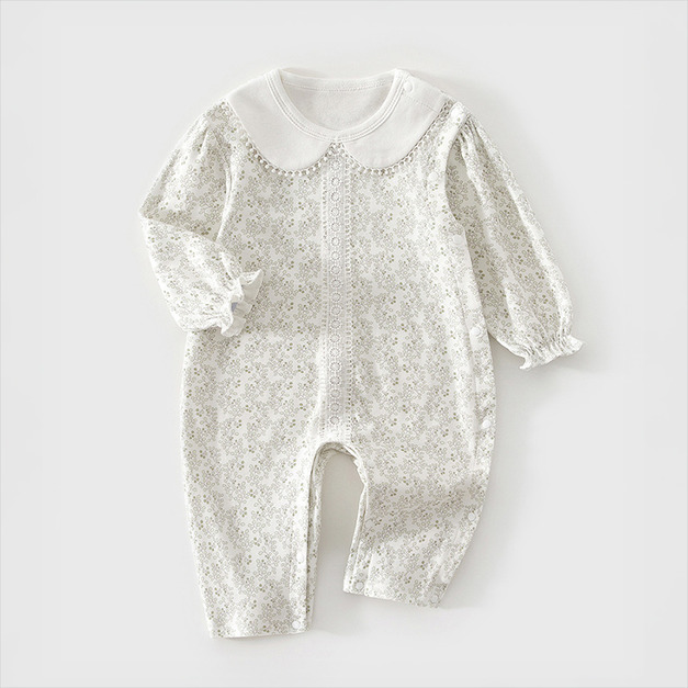 【BA946】日系淺綠花漾長袖連身衣(1色)