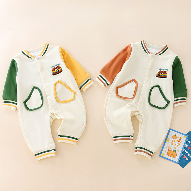 【BA959】美式熊熊漢堡長袖連身衣(2色)