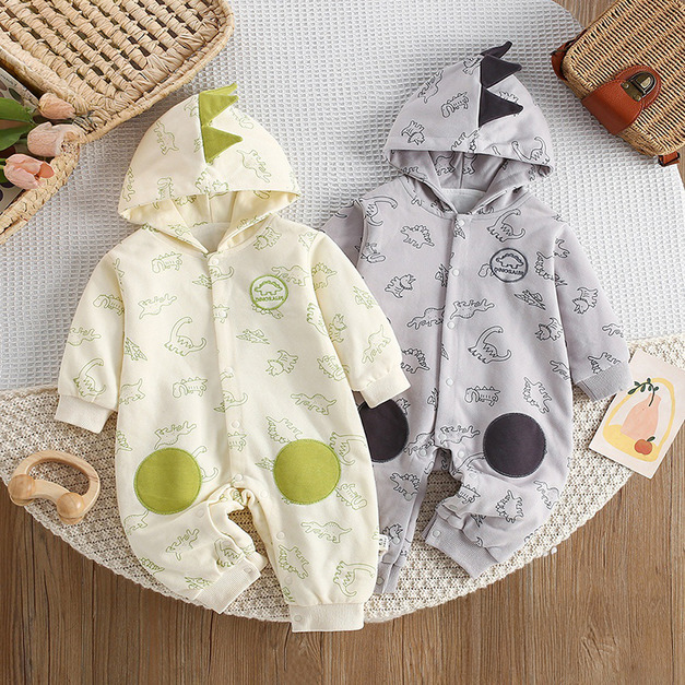 【BA956】韓系恐龍印花長袖連身衣(2色)