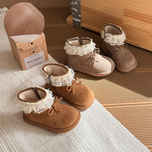 【SH045】法式蕾絲花邊小雪靴(2色)