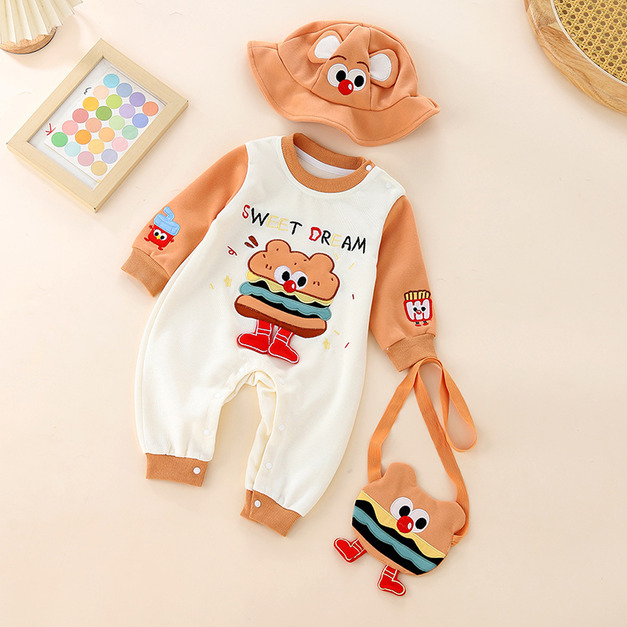 【BA960】漢堡飽長袖連身衣(附帽子)(1色)