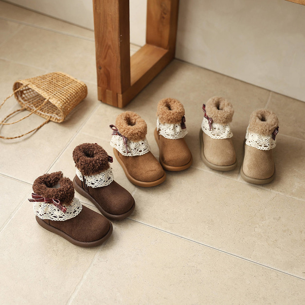 【SH048】小香風蕾絲花邊勃肯靴(3色)