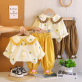 【BE254】陽光大娃娃領長袖長褲套裝(2色)