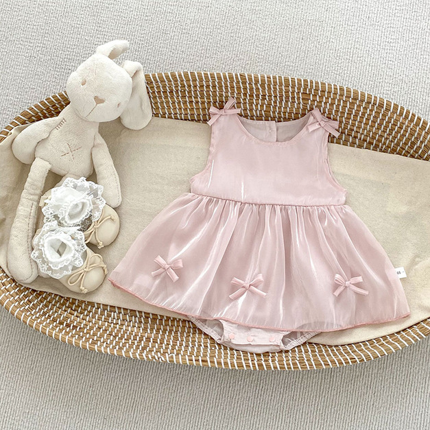 【BA996】日系珠光蝴蝶結無袖包屁衣(1色)