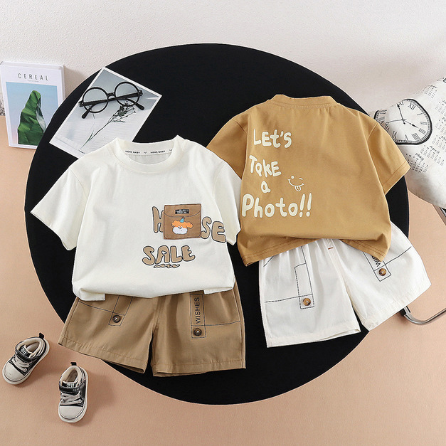 【BE274】日系立體口袋狗狗短袖短褲套裝(2色)