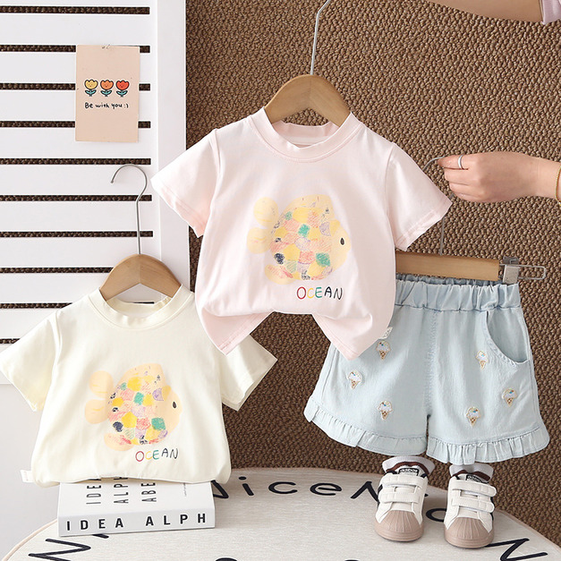 【BE271】日系七彩小魚短袖短褲套裝(2色)