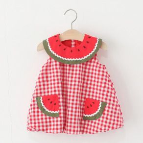 【BG030】日系西瓜格紋無袖澎澎洋裝(2色)