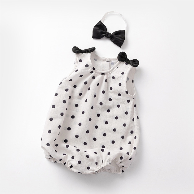 【BA1010】日系點點蝴蝶結無袖包屁衣(附髮帶)(1色)