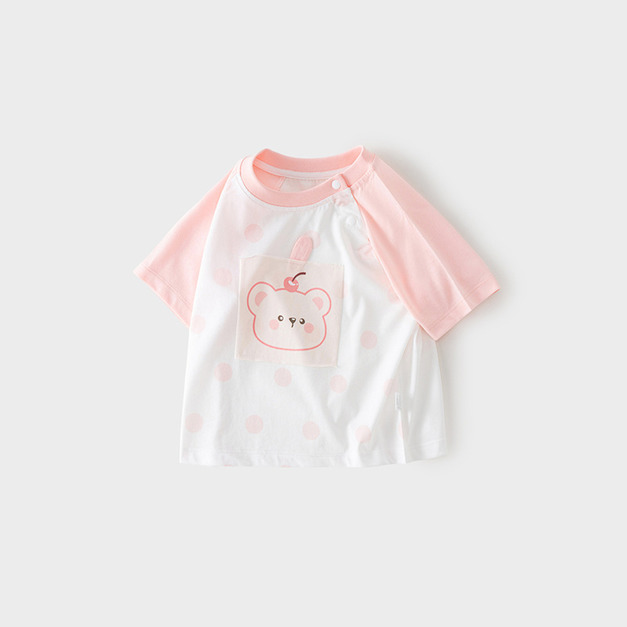 【BU287】韓版立體粉萌小熊開釦短袖上衣(1色)