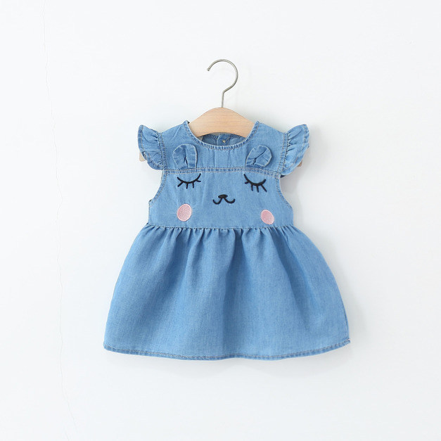 【BG369】日系閉眼兔兔牛仔無袖澎澎洋裝(2色)