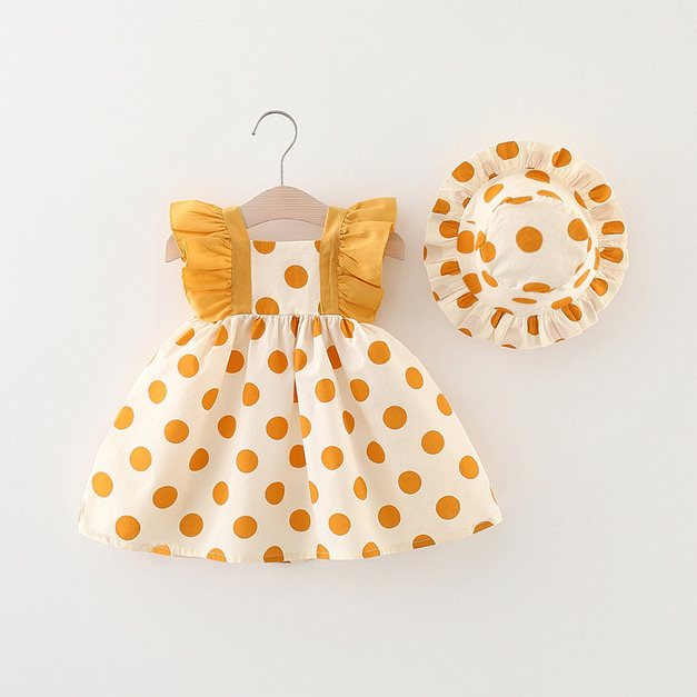 【BG138】日系圓點點無袖澎澎洋裝(送遮陽帽)(2色)