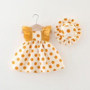 【BG138】日系圓點點無袖澎澎洋裝(送遮陽帽)(2色)