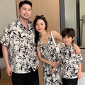 【F188】日系渡假黑白花全家福親子短袖襯衫洋裝(1色)_2