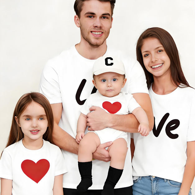 【F047】日系大字母愛心全家福親子短袖上衣(2色)