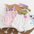 【BA1016】韓版立體花朵點點背心包屁衣(附髮帶)(2色)
