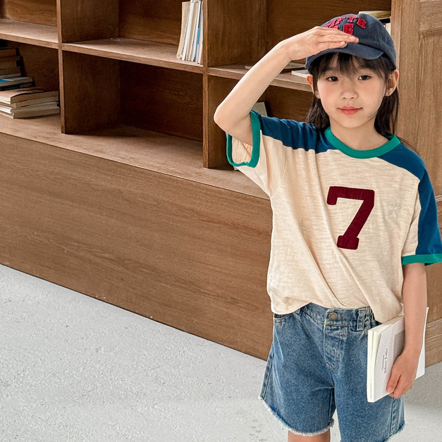 【BU296】美式撞色幸運數字短袖上衣(4色)