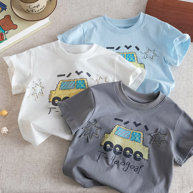 【BU303】韓版補丁車車短袖上衣(3色)