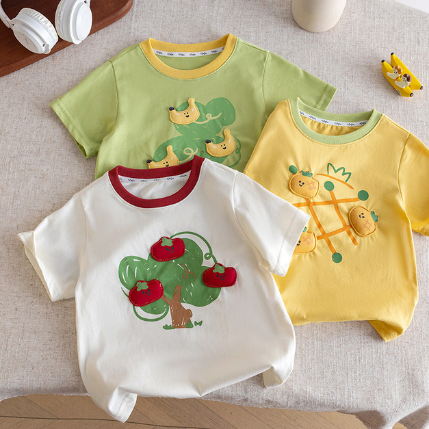 【BU308】韓版立體香蕉蘋果鳳梨樹短袖上衣(3色)