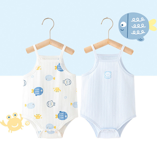 【BA1026】夏日居家泡泡魚藍舒適細肩包屁衣(2件組)(1色)