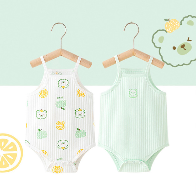 【BA1025】夏日居家蘋果熊綠舒適細肩包屁衣(2件組)(1色)