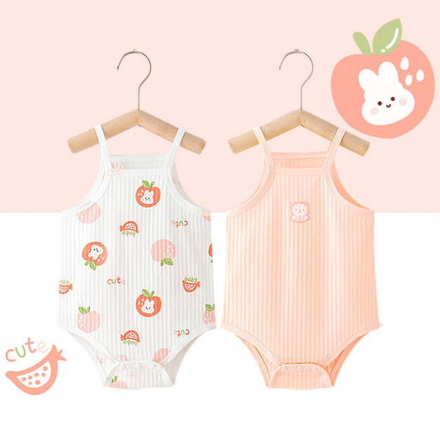 【BA1027】夏日居家兔寶寶粉舒適細肩包屁衣(2件組)(1色)