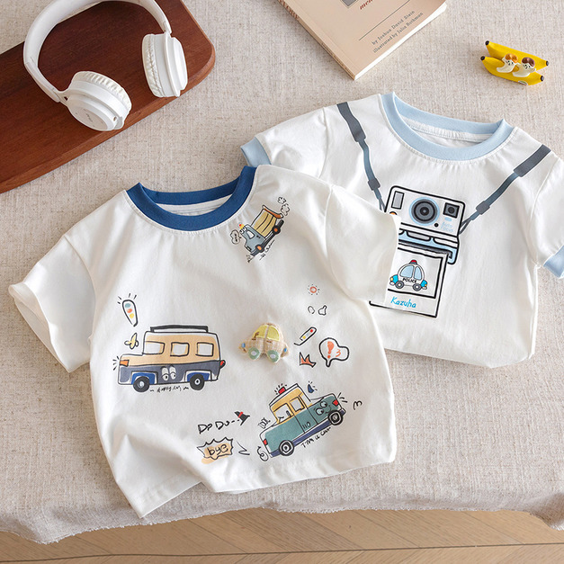 【BU305】韓版立體拍立得車車塗鴉短袖上衣(2色)
