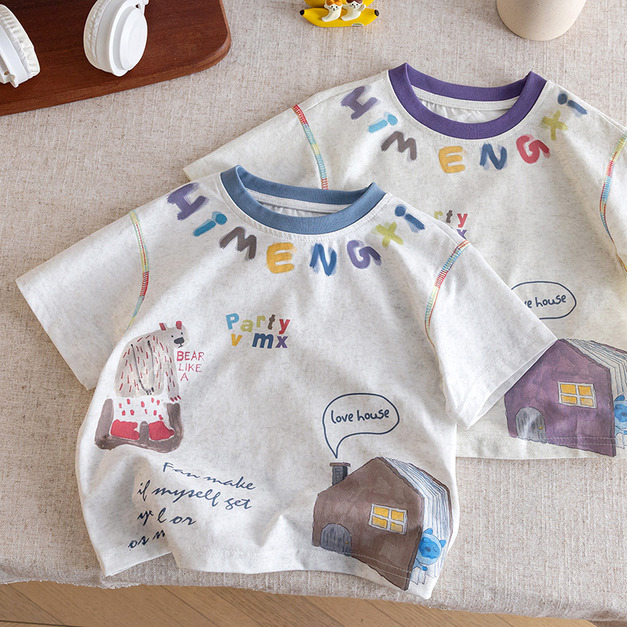 【BU309】韓版熊熊故事繪本短袖上衣(2色)