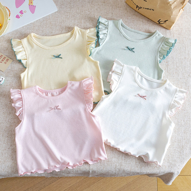 【BU312】日系蝴蝶結花邊小飛袖上衣(4色)