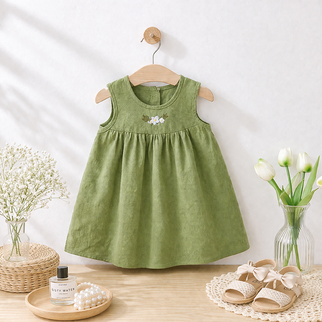 【BG958】日雜森系小花刺繡壓紋背心洋裝(2色)