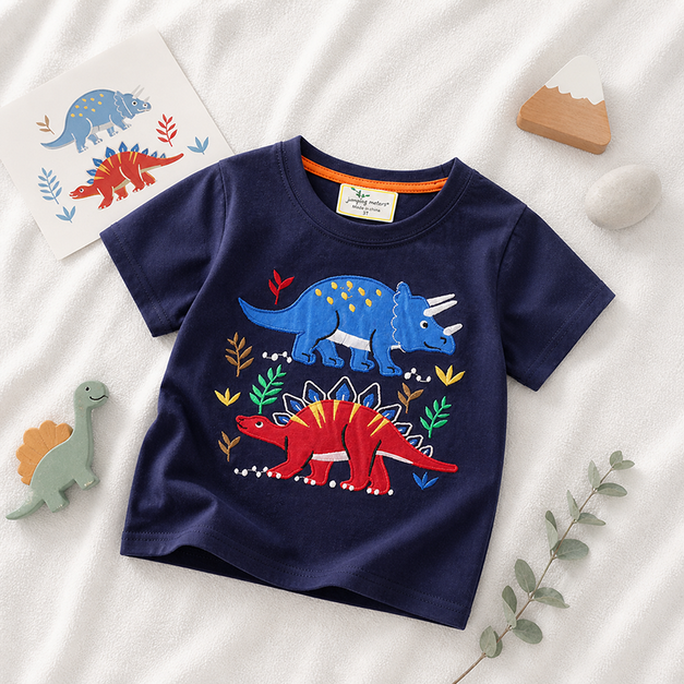 【BB134】韓版刺繡三角龍劍龍短袖上衣(1色)