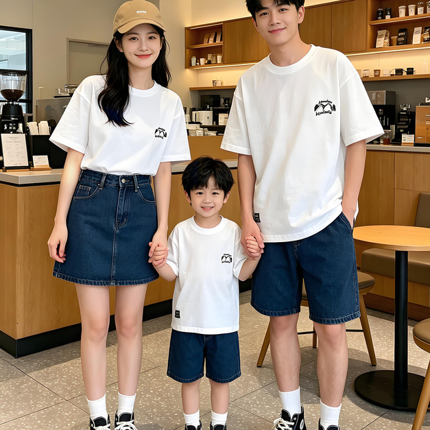 【F215】日系凹豆家族全家福親子短袖上衣(1色)