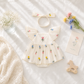 【BA256】韓版刺繡彩色小花無袖包屁裙(送髮帶)(1色)