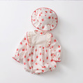 【BA1074】水彩草莓荷葉邊長袖包屁衣(附帽子)(1色)_1