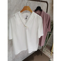 Satin Blouse with Pearl Brooch