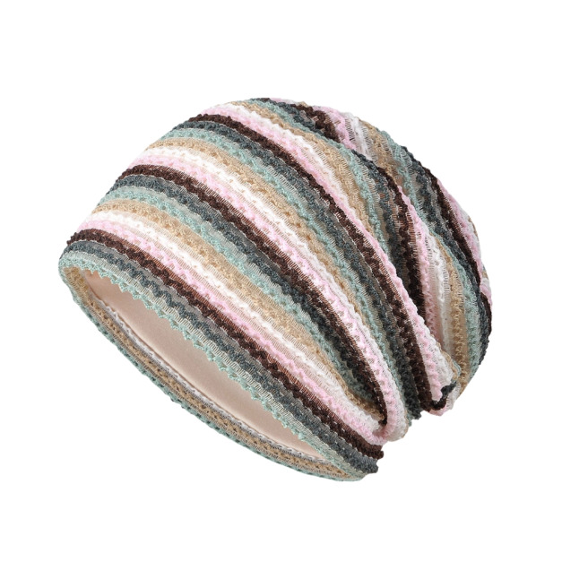 FH-40 時尚復古條紋 鏤空透氣化療帽 (封頂款)