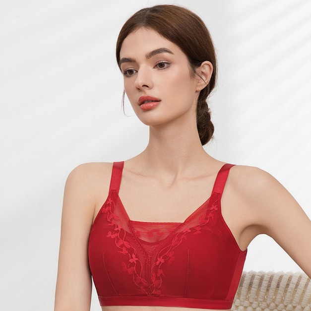 YC-028 新款聖誕紅蕾絲術後義乳內衣 (後扣式 / 尺寸到4XL)