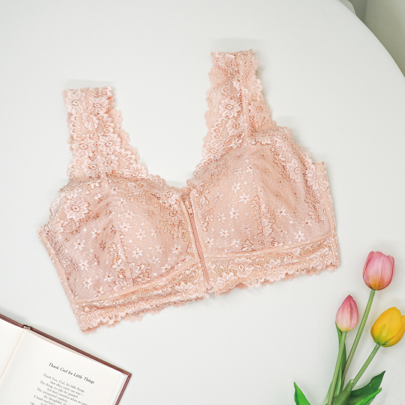 YC-003 人氣熱銷 頂級高質感碎花蕾絲術後義乳口袋無鋼圈內衣 (前拉鍊式)
