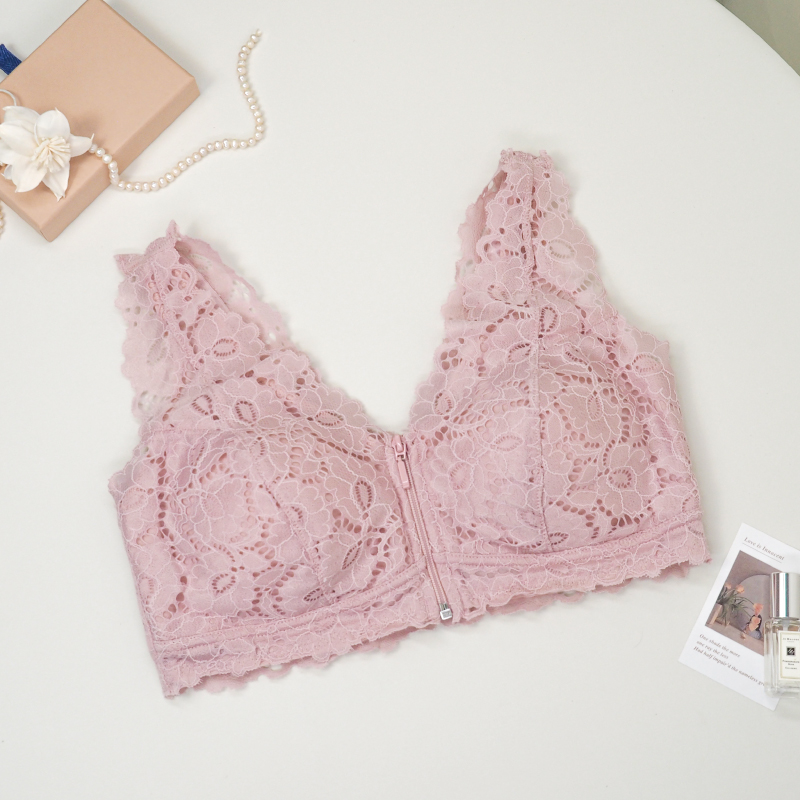 YC-025 人氣熱銷 氣質光感蕾絲花邊 無鋼圈術後義乳口袋內衣 (前拉鍊式)