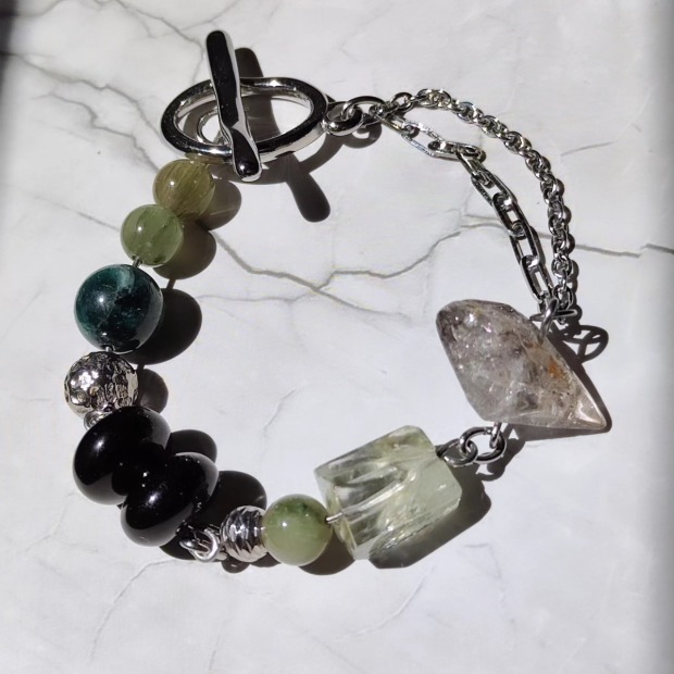 男款 JOKER│ 小丑OT釦閃靈鑽水晶手鍊 綠水晶 綠鋰輝  黑瑪瑙 綠兔毛