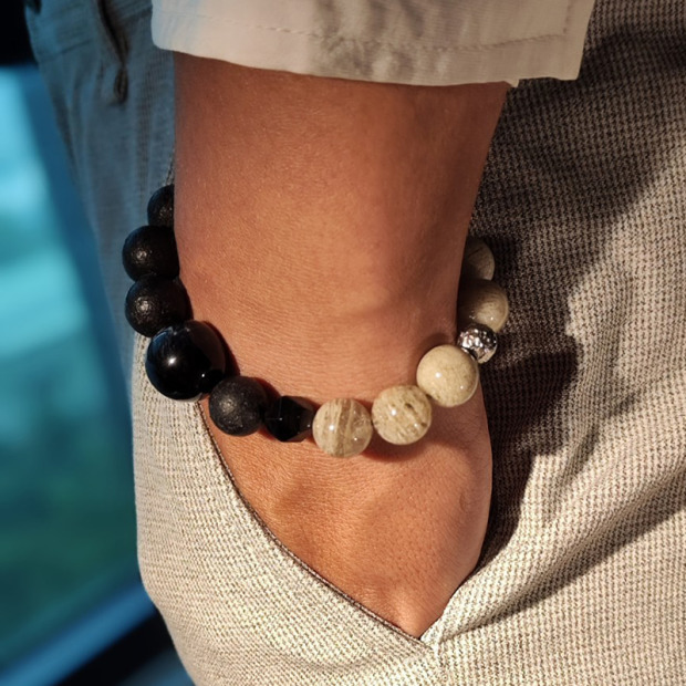 男款 Bruce Wayne│  千層幽靈藍虎眼彈性手鍊