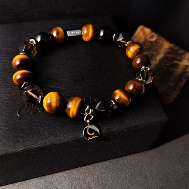 鋼鐵人Iron man│自信勇氣 彈性款 閃電黃虎眼石 茶晶 水晶手鍊