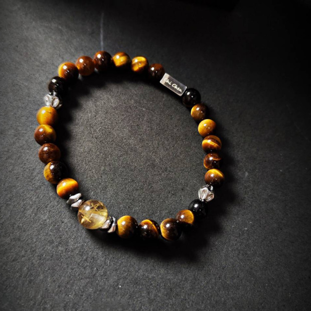 大魚 Big Fish│招財 彈性款 閃電黃虎眼石 鈦晶 細鍊 水晶手鍊