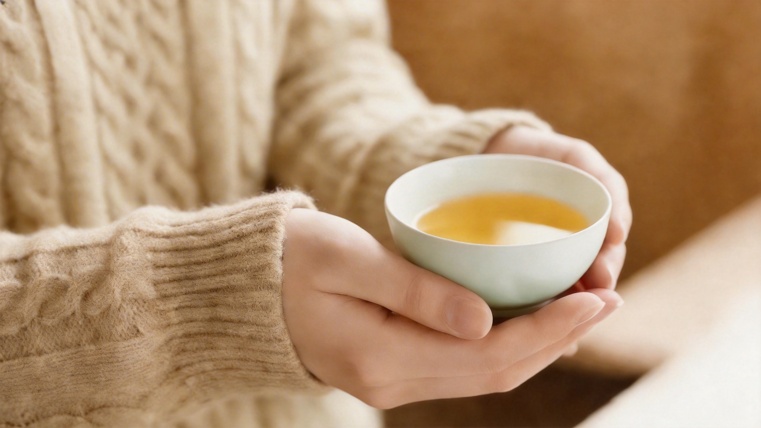 葉朵茶韵滿杯-手持綠色結晶釉茶杯特寫