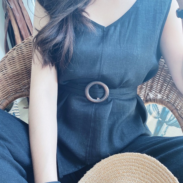 不對稱棉麻背心