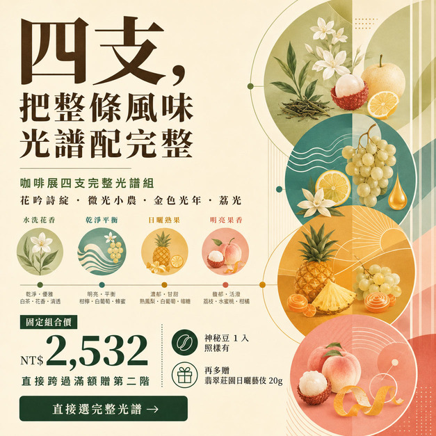咖啡展四支完整光譜組｜花吟詩綻・微光小農・金色光年・荔光