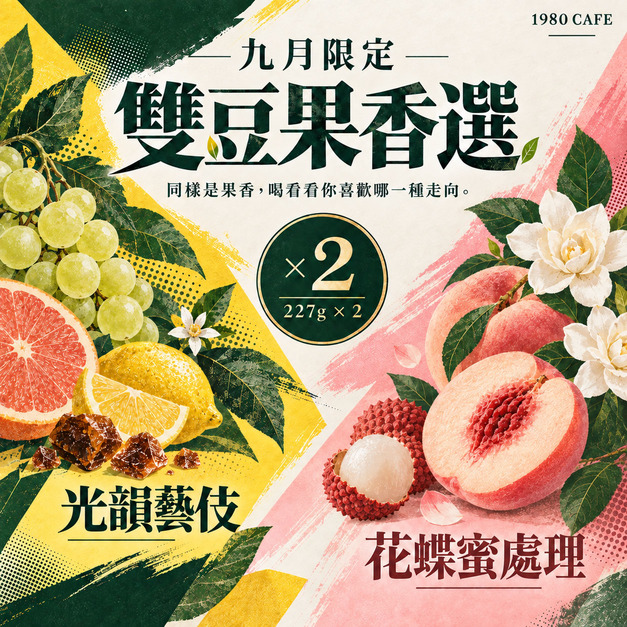 【9月限定｜雙豆果香選】光韻日曬藝伎 &times; 花蝶蜜處理｜227g &times; 2