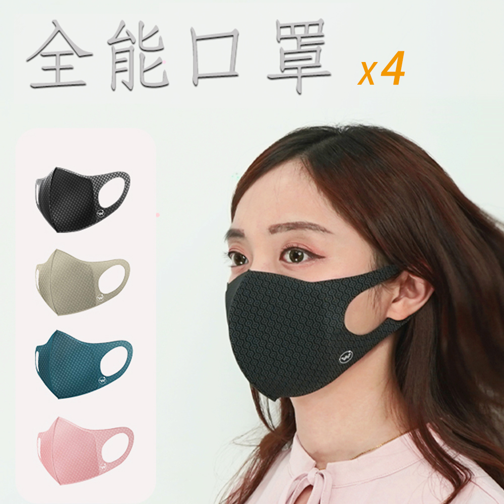 全能口罩｜4入｜親膚透氣｜防水防飛沫｜50次水洗
