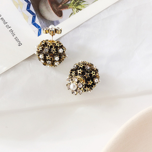復古花朵五角星型大力丸耳環