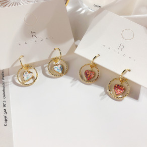 韓國東大門少女甜美愛心水晶耳環